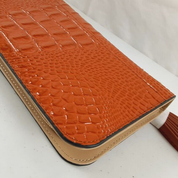 Melodie Cecile M.C. Orange Crossbody Wallet Croc Print Skin Leather Zip Around - Picture 14 of 16